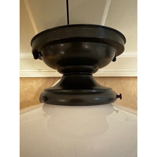 American Vintage Custard Glass Shade With Oil Rubbed Brass Vintage Flush Mount Ceiling Fixture For Sale - Image 3 of 6