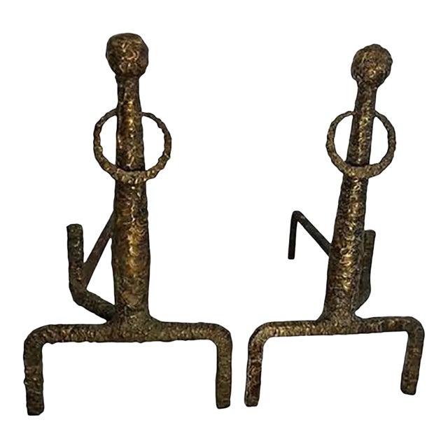 1960s Sculpted Bronze Andirons in the Manner of Giacometti - a Pair For Sale