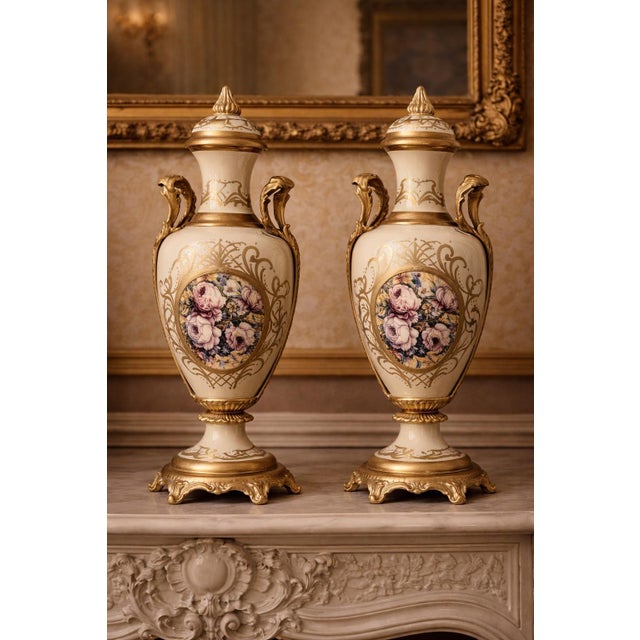 1970 Louis XVI Cream Porcelain Garniture-3 Pc For Sale - Image 6 of 18