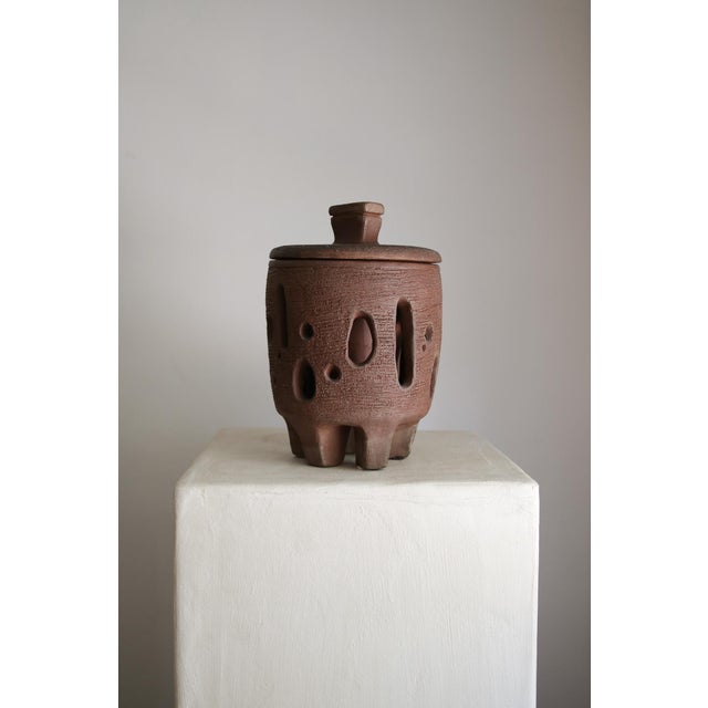 Vintage Terracotta Studio Pottery Jar Signed 1965 For Sale - Image 4 of 8