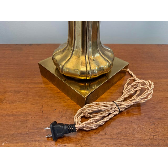 Metal Vintage Tyndale Sculptural Lotus Brass Table Lamp, Rewired For Sale - Image 7 of 7