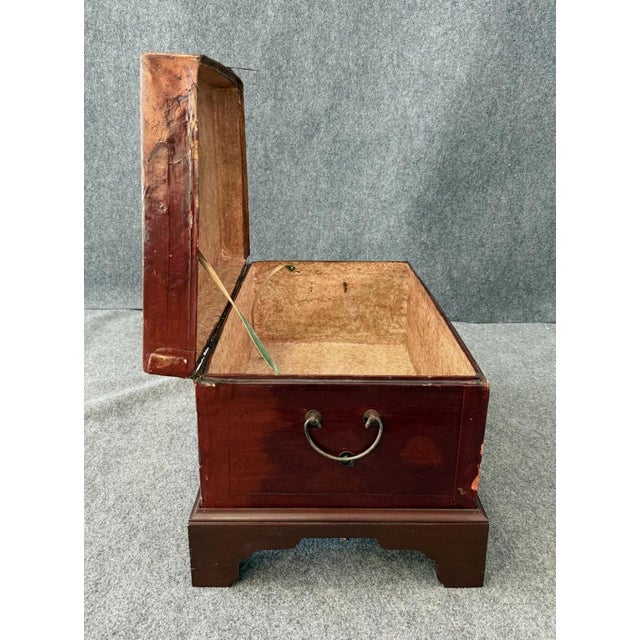 Mid 20th Century Red Leather Trunk on Wooden Stand For Sale - Image 11 of 16
