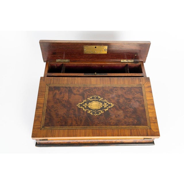 Wood Napoleon III Marquetry and Brass Inkwell, 19th Century For Sale - Image 7 of 11