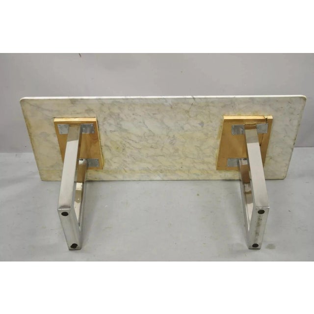 Modern Italian Marble Chrome Double Pedestal Base Rectangular Coffee Table For Sale - Image 9 of 10