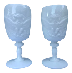 L E Smith Milk Glass Goblet With Eagle and Stars - a Pair