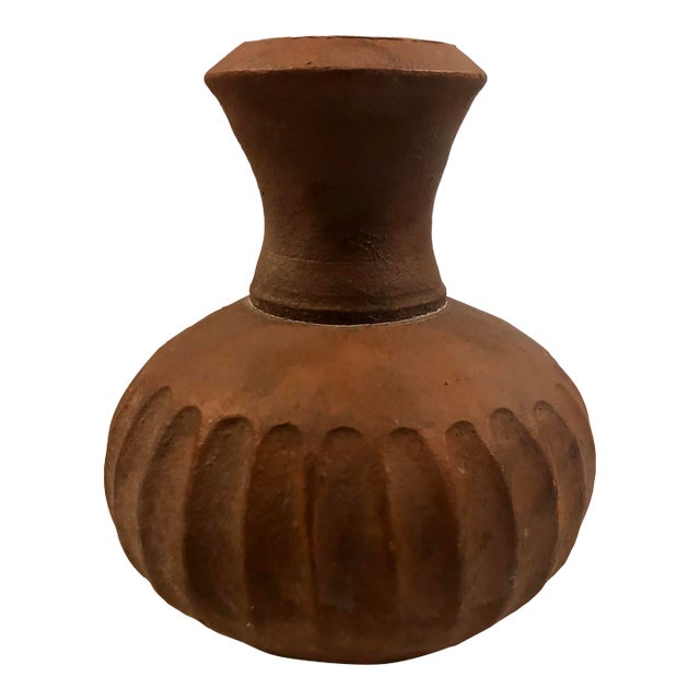 Vintage Fluted Terra Cotta Bud Vase For Sale