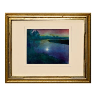 1989 "Elkhorn Slough" Watercolor Cyanotype Painting by Cheryl Trotter, Framed For Sale