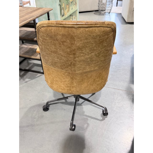 Industrial Acme Hamilton Industrial Coffee Leather Channel-Stitched Swivel Task Chair For Sale - Image 3 of 10