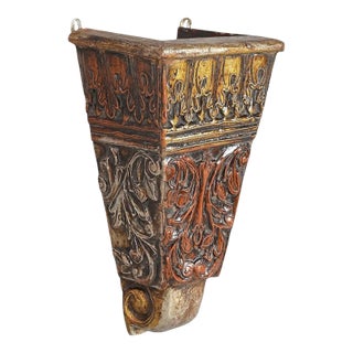 Vintage Hand Carved Gold Painted Wall Sconce Vase For Sale