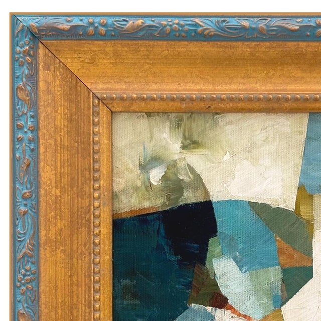 Various Artists Blue and Green Abstract Oil Painting in Vintage Frame For Sale - Image 4 of 6