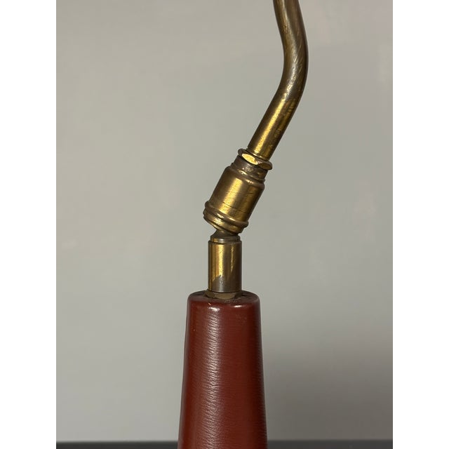 Mid-Century French Red Leather Wrapped Desk Lamp attributed to Jacques Adnet, 1950s For Sale - Image 11 of 18
