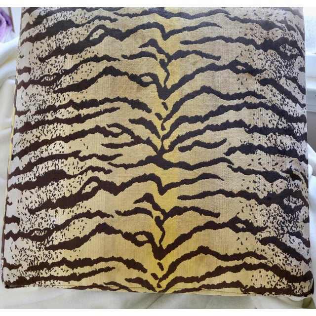 French Mid 20th Century Vintage French Iron Bench Stool Ottoman With Tiger Striped Velvet Cushions - Set of 2 For Sale - Image 3 of 3