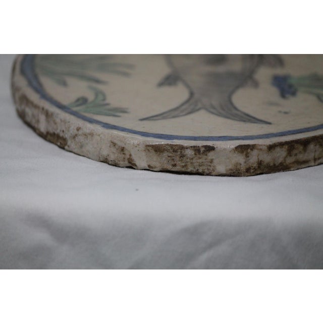 Persian Large, Rare, Oval 10.5" Antique Qajar Persian Polychrome Tile With Image of a Fish For Sale - Image 3 of 7