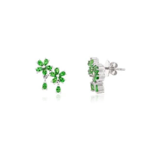 Not Yet Made - Made To Order Tsavorite Double Flower Modern Earrings for Her in 14k Solid Gold- 2 Pieces For Sale - Image 5 of 10