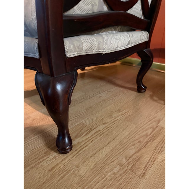 Wood Bassett French Provincial Style Bergère Armchair W Formal Brocade or Damask Upholstery W Coordinating Decorative Envelope Pillow. For Sale - Image 7 of 10