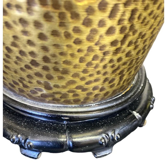 Mid-20th Century Gold Porcelain Hammered Brass Textured Elephant Head Lamps a Pair For Sale - Image 11 of 13