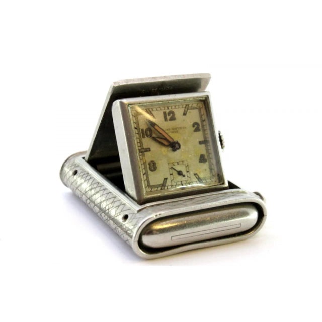 Rectangular Shaped Hand-Wound Pocket Watch with Side-Press Opening Lid For Sale - Image 5 of 9