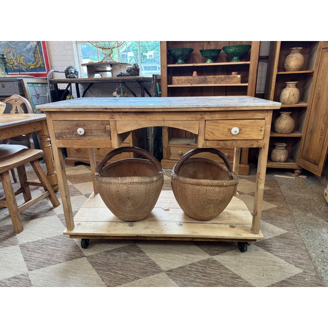 Rustic Marble Top Island by Adoorne For Sale - Image 3 of 11