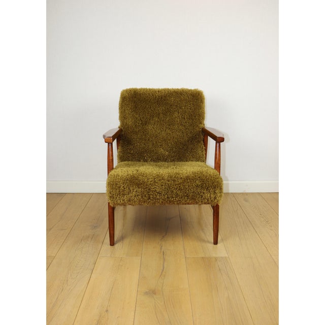 1970s Vintage Olive Lounge Chair in Red Fox with High Pile Camel Fabric, 1970s For Sale - Image 5 of 13