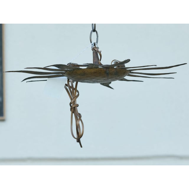 Mid 20th Century Spanish Midcentury Gilt Metal Sunburst Light Fixture with Wavy Rays For Sale In Atlanta - Image 6 of 12