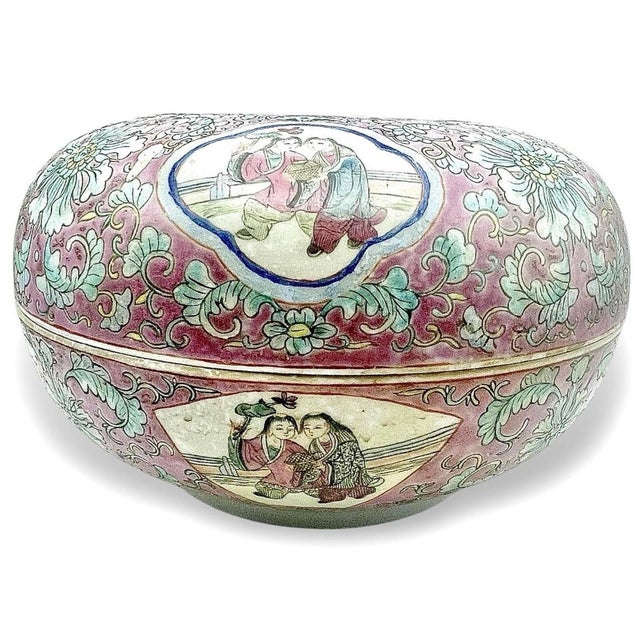 Antique Chinese Famille Rose Medallion Covered Box Double Bowl 11” For Sale - Image 9 of 15