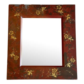 1920s Chinoiserie Applique Red Mirror For Sale