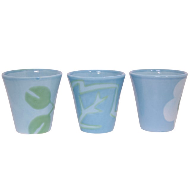 Set of three hand painted Italian ceramic large mugs by Vietri of Italy from the organic leaf and flower collection in...