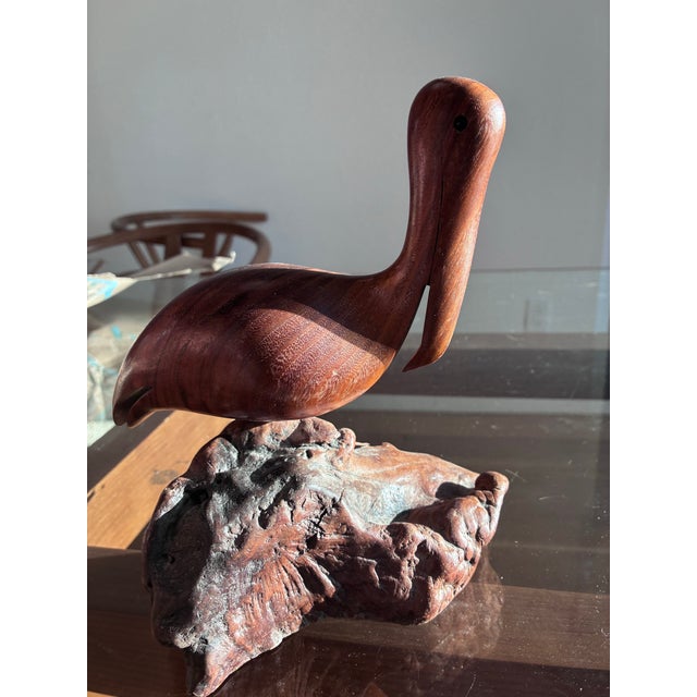 1980s 1980s Bruce Stamp Signed and Dated Walnut Carving of a Pelican on Wood. For Sale - Image 5 of 8