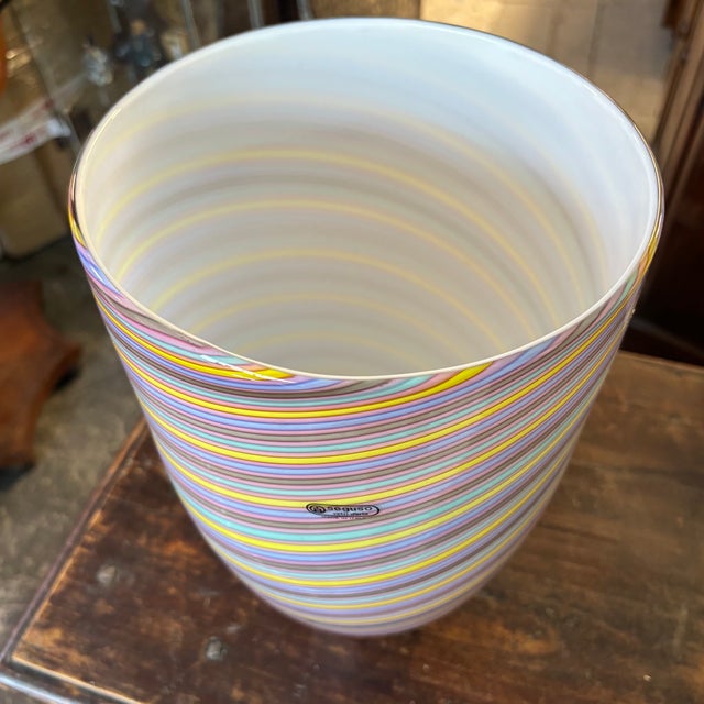 Large Multicolored Striped Murano Glass Vase from Seguso, 1970s For Sale - Image 4 of 9