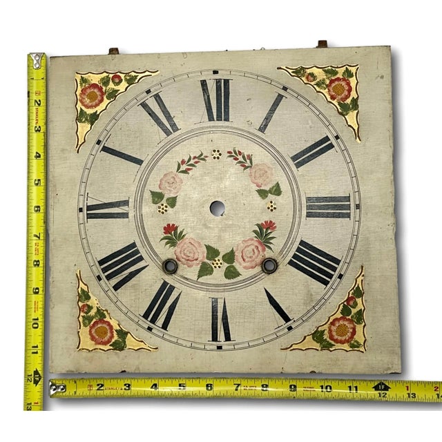 Antique Early 19th Century American Hand Painted Wood Clock Dial From Pillar & Scroll Type Shelf Clock For Sale - Image 12 of 12