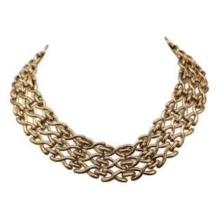 Vintage 1989 Signed Napier Ad & Book Piece Goldtone Link Wide Collar Necklace For Sale
