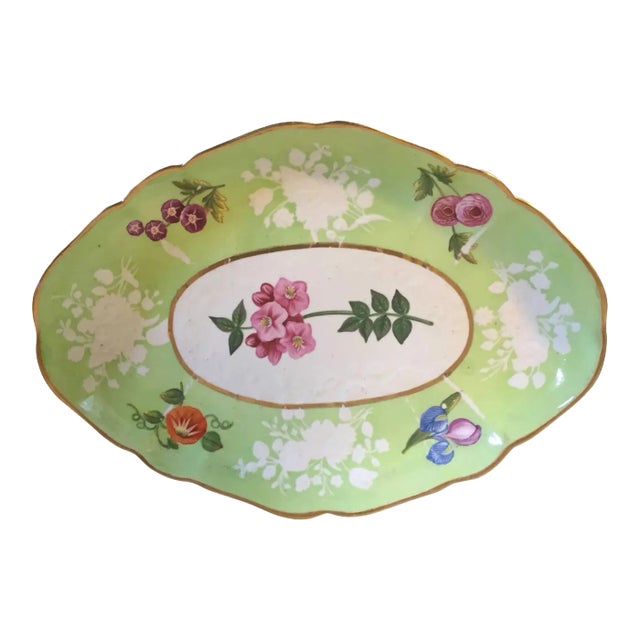 Antique Early 19th Century English Regency Coalport Porcelain Botanical Oval Dessert Dish For Sale