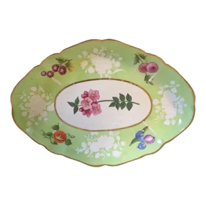 Antique Early 19th Century English Regency Coalport Porcelain Botanical Oval Dessert Dish