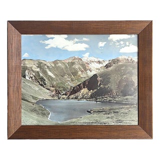 Vintage Walnut Wood Picture Frame With Colorado Lake Photo For Sale