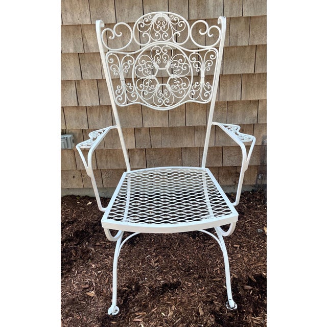 1950s Pair Woodard Iron Arm Chairs Andalusian Spanish Lace Pattern For Sale - Image 5 of 9