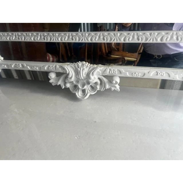 1950s Large White Lacquer Marble Top Console Table and Mirror French Style For Sale - Image 9 of 10