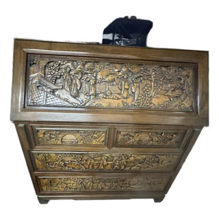Exquisite Vintage Chinese Hand-Carved Secretary Desk For Sale