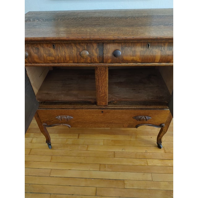 Victorian Early 20th Century Diminutive Quarter Sawn Oak Buffet Sideboard For Sale - Image 3 of 12