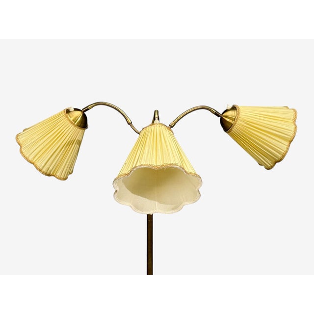 Wood 1950s Swedish Modern Birch, Brass, Silk Adjustable Floor Lamp For Sale - Image 7 of 14