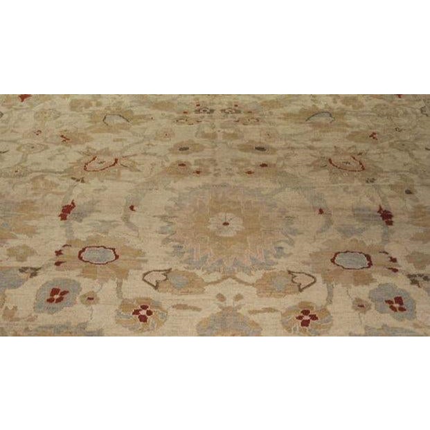Persian Sultanabad Wool 12 x 20 Ivory, Tan & Light Blue Handmade Area Rug #1141247 For Sale - Image 4 of 4