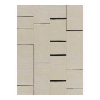 Rug & Kilim’s Contemporary Kilim, Beige With Black Stripes, Off-White Accents For Sale