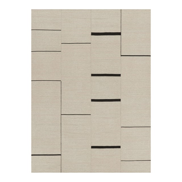 Rug & Kilim’s Contemporary Kilim, Beige With Black Stripes, Off-White Accents For Sale