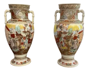 Large Japanese Satsuma Vases, 1900s, Set of 2