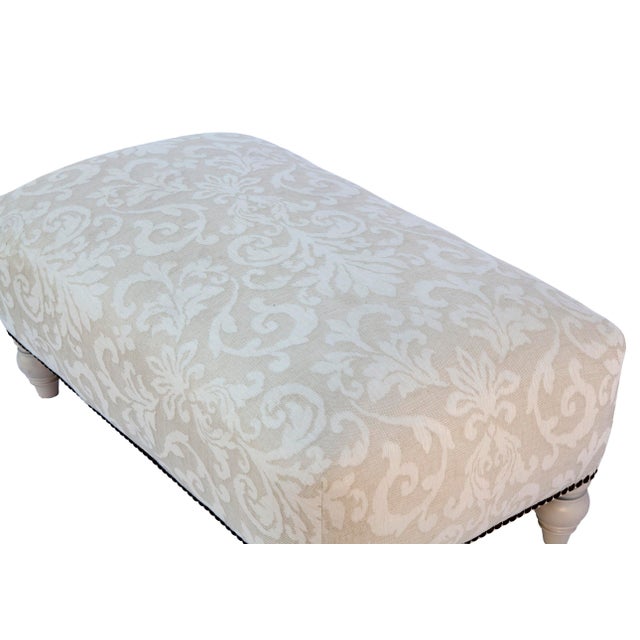 Late 20th Century Large Ottoman/Pouf – Romo Italian Woven Linen, New Upholstery For Sale - Image 4 of 7