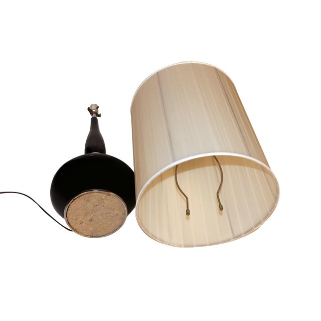 Mid Century Hollywood Regency Black Ceramic Chrome Table Lamp For Sale - Image 9 of 10