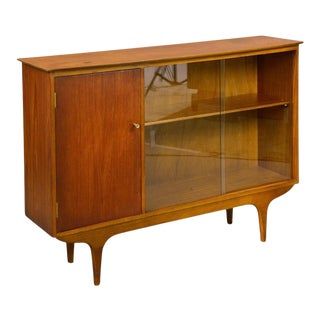 Danish Modern Low Teak Bookcase Cabinet With Sliding Glass Doors For Sale