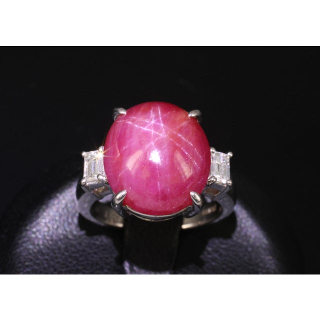 Title: Rare!!! 14.26 Natural Untreated Double Star Ruby & 0.38ct Diamond Platinum Ring Size 5.75 Age/Markings: Vintage,...