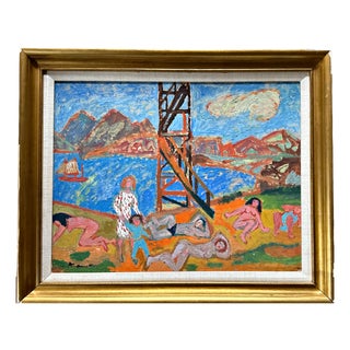 Bruno Krauskopf, On the Beach, Oil on Panel, Expressive Realism, USA, Berlin For Sale