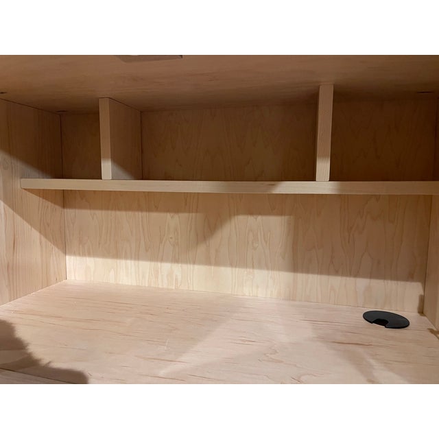 2020s Ohio Amish-Built Solid Hard Maple Fall-Front Desk With Clear Coating, Featuring a Lighted Display, a Glass Shelf Above, and Storage Below. For Sale - Image 5 of 11