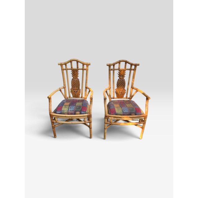 Palecek Set of 4 Vintage Tropical Regency Rattan Pineapple Armchairs, in the Style of Palecek For Sale - Image 4 of 12